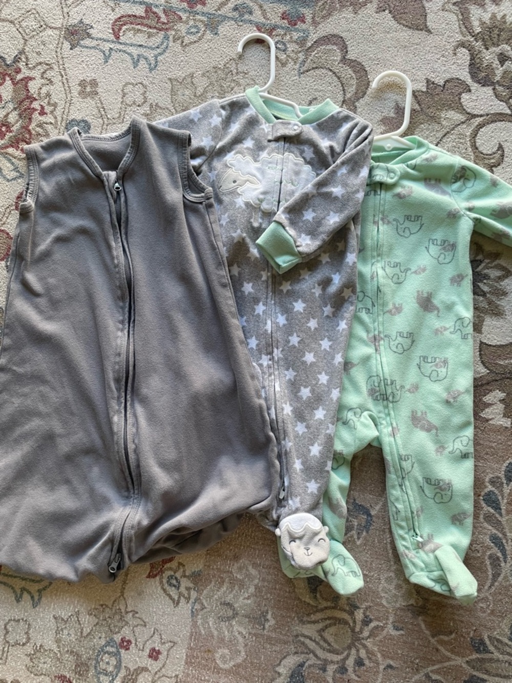 Sleep sack + Footed Pjs Elephant Sheep Gray & Mint Cozy Fleece Pajamas